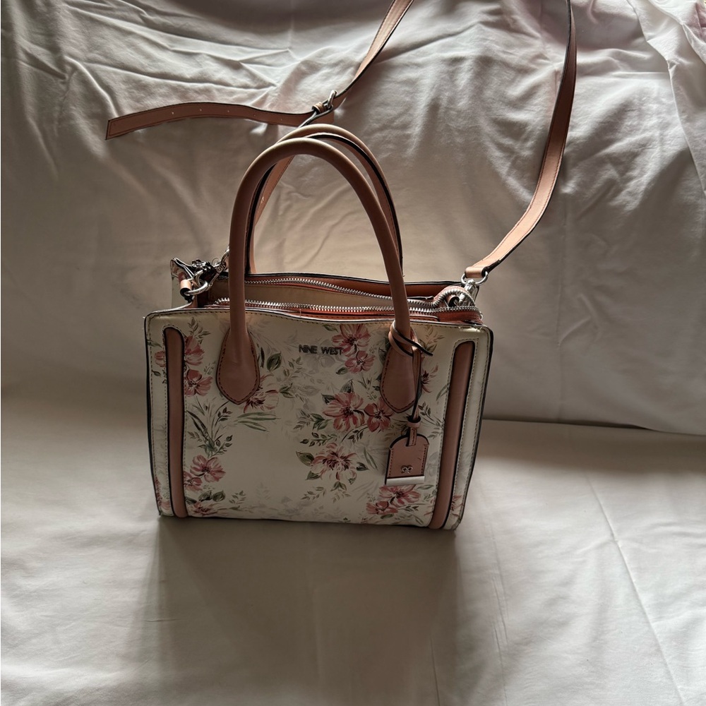 Nine West White and Pink Floral Satchel